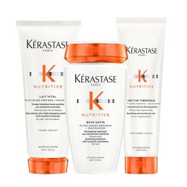 Kérastase Nutritive Bain Satin Hydrating Shampoo 250ml, Lait Vital 200ml and Nectar Thermique 150ml Pack