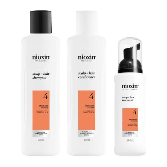 Nioxin Scalp + Hair Thickening System 4 for Coloured, Dry and Damaged Hair with Progressed Thinning, Loyalty Kit 