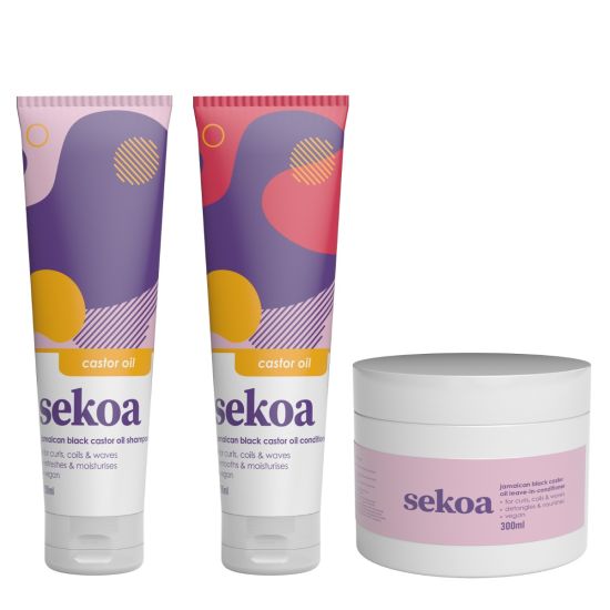 Sekoa Jamaican Black Castor Oil Shampoo 250ml, Conditioner 250ml and Leave-In Conditioner 300ml Pack