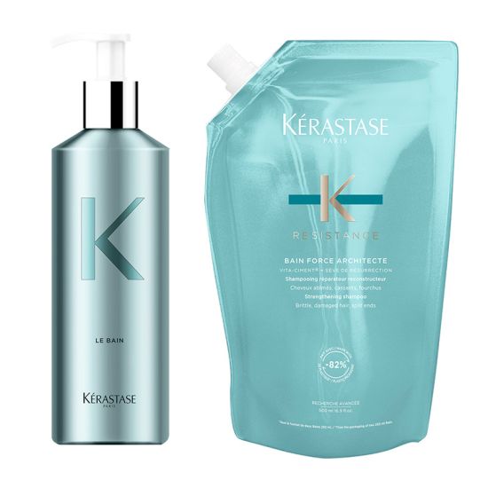 Kérastase Resistance Bain Force Architecte Refill Pouch & Refillable Bottle 500ml 