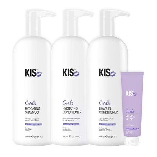 Kis Hair Care Curls Hydrating Shampoo 1000ml, Curls Hydrating Conditioner 1000ml, Curls LeaveIn Mask 1000ml & Curls Defrizz Cream 150ml Pack 