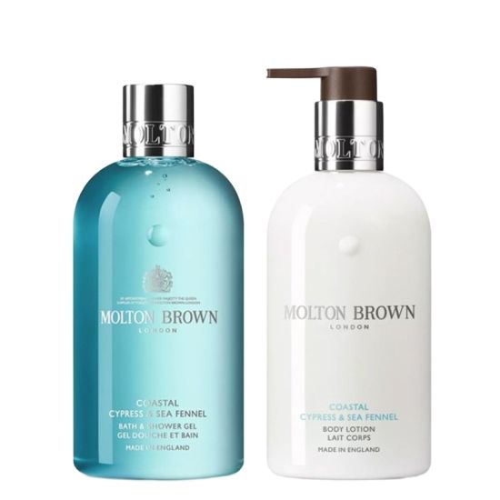 Molton Brown Coastal Cypress and Sea Fennel Bath & Shower Gel 300ml & Body Lotion 300ml Duo