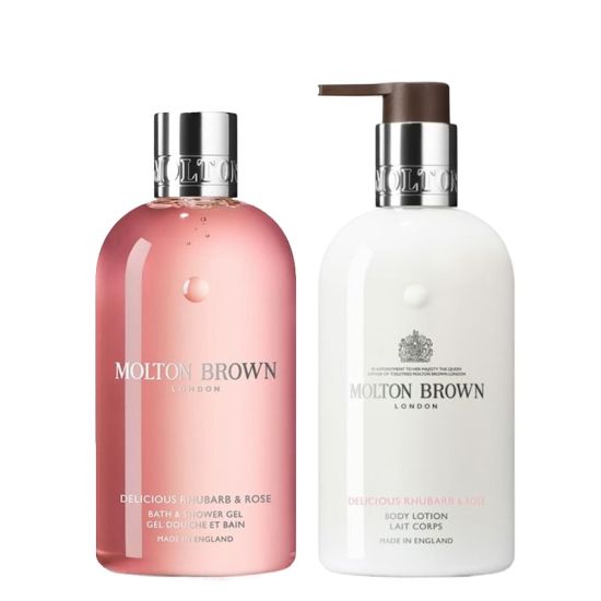 Molton Brown Delicious Rhubarb & Rose Bath Shower Gel 300ml & Body Lotion 300ml Duo