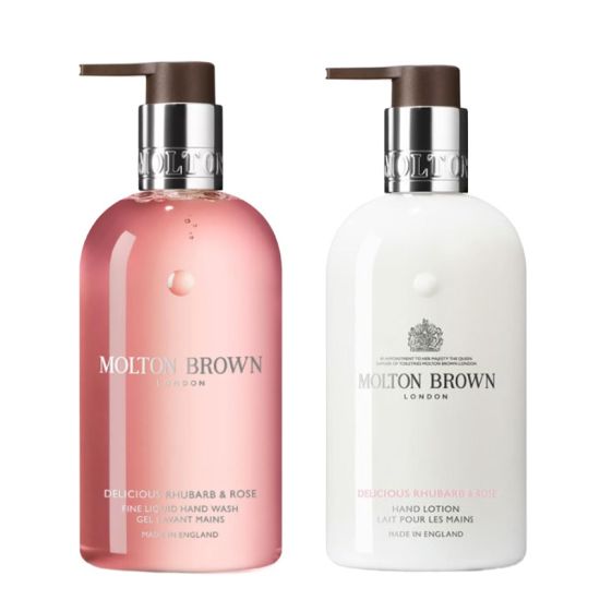 Molton Brown Delicious Rhubarb & Rose Hand Wash 300ml & Hand Lotion 300ml Duo