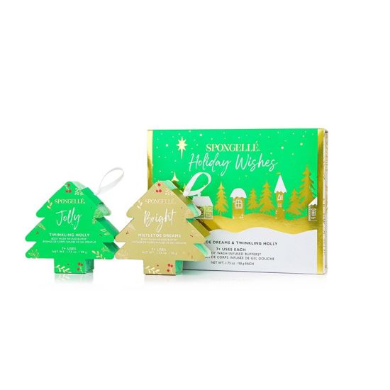 Spongellé Holiday Wishes Body Wash Infused Buffers Gift Set, Mistletoe Dreams & Twinkling Holly