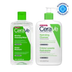 CeraVe Micellar Water 295ml + Hydrating Cleanser 436ml (Double Cleansing Routine) Duo