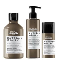 L'Oréal Professionnel Serie Expert Absolut Repair Molecular Hair Shampoo 300ml, Leave-In-Mask 100ml and Rinse-off Serum 250ml Pack