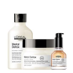 L'Oréal Professionnel Serie Expert Metal Detox Shampoo 300ml, Metal Detox Mask 250ml & Metal Detox Anti-Deposit Protector Concentrated Oil 50ml Pack