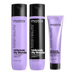 Matrix Total Results Unbreak My Blonde Sulfate-Free Strengthening Shampoo 300ml, Conditioner 300ml and Reviving Leave-In Treatment 150ml Pack 