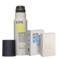 KMS MoistRepair Bar Shampoo 75g & HairPlay Molding Paste 150ml Duo