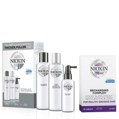 Nioxin 3-Part System Kit 1 for Natural Hair with Light Thinning Plus Recharging Supplements   
