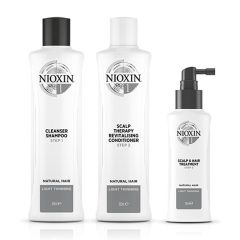 Nioxin System 1 Shampoo 300ml, Therapy Revitalizing Conditioner 300ml and Scalp & Hair Treatment 100ml for Natural Hair with Light Thinning Pack