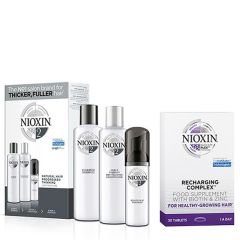 Nioxin 3-Part System Kit 2 for Natural Hair with Progressed Thinning Plus Recharging Supplements