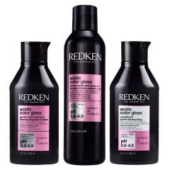Redken Acidic Color Gloss Sulphate-Free Shampoo 300ml, Acidic Color Gloss Conditioner 300ml and Activated Glass Gloss Treatment 237ml