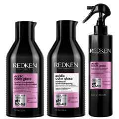 Redken Acidic Color Gloss Sulphate-Free Shampoo 300ml, Acidic Color Gloss Conditioner 300ml and Heat Protection Treatment 190ml