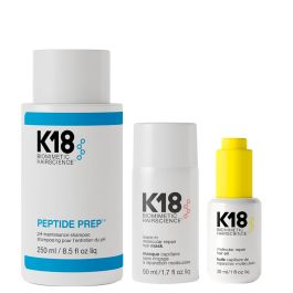 K18 Peptide Prep PH Shampoo 250ml, Leave-In Molecular Repair Hair Mask 50ml and Molecular Repair Hair Oil 30ml Pack