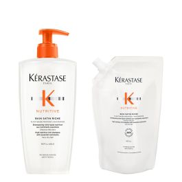 Kérastase Nutritive Bain Satin Riche Shampoo Refillable Bottle 500ml & Shampoo Refill Pouch 500ml Duo