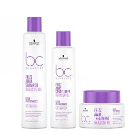Schwarzkopf Clean Frizz Away Shampoo 250ml, BC Clean Frizz Away Conditioner 200ml & BC Clean Frizz Away Treatment 200ml Pack