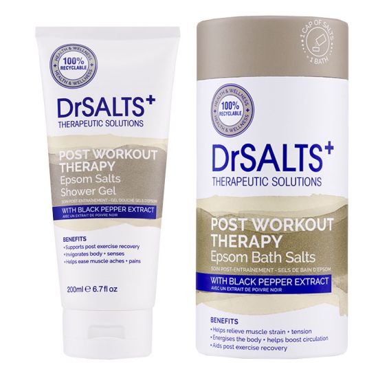 Dr. Salts Workout Therapy Shower Gel 200ml and Post Workout Therapy Epsom Salts 750g Duo