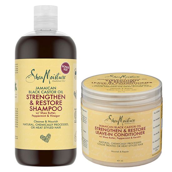 Shea Moisture Jamaican Black Castor Oil Strengthen and Restore Shampoo 473ml and Leave in Conditioner 431ml Duo