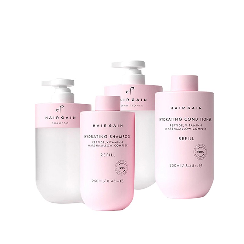 Hair Gain Hydrating Shampoo Conditioner Starter Kit Refillable Peptide Vitamin Haircare Duo For Stronger Healthier Hair