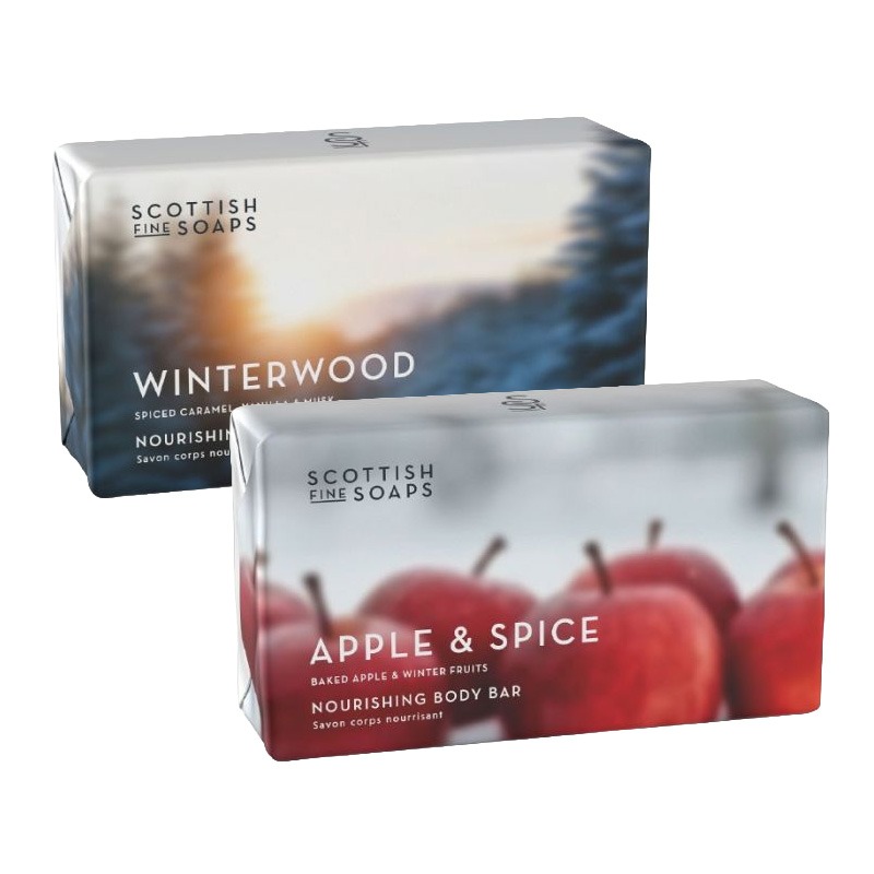 Scottish Fine Soaps Golden Duo Winterwood Nourishing Body Bar 220G & Apple &