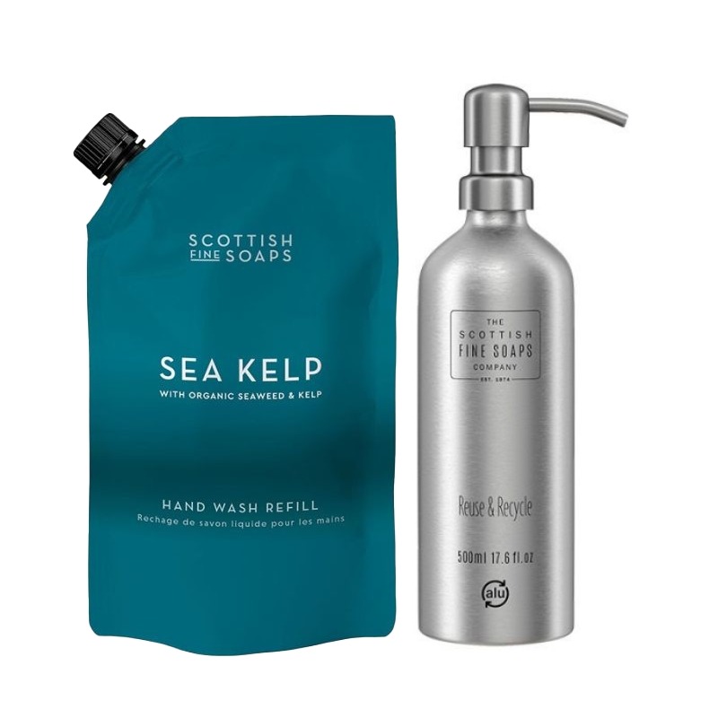 Scottish Fine Soaps Yellow/Blue Sea Kelp Marine Spa Pouch 1.2Ltr & Refillable Alum