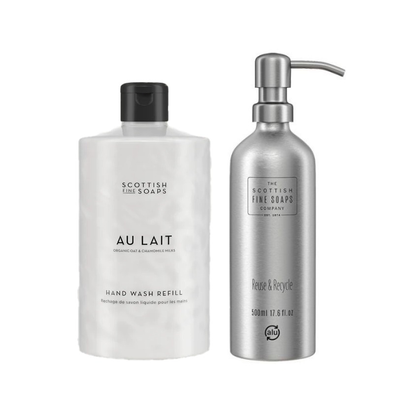 Scottish Fine Soaps Au Lait Hand Wash Refill 750Ml & Refillable Alumin